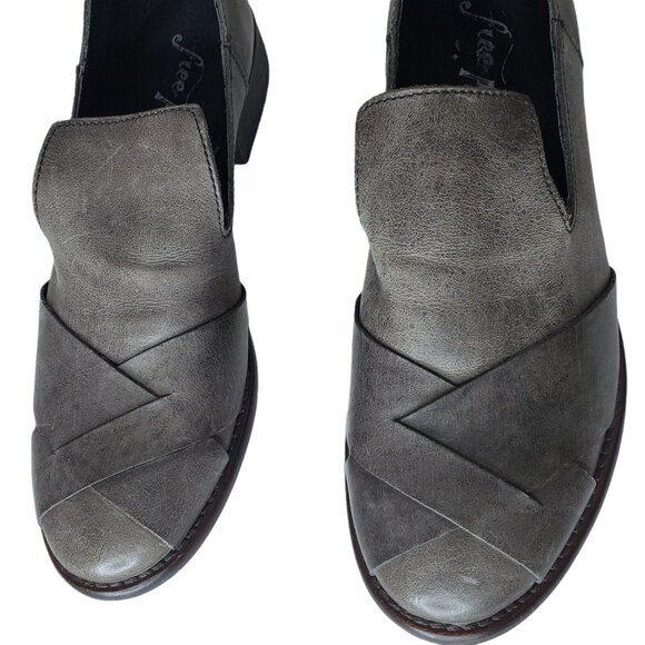 Free People Womens Loafers Size 6 / 36 Slip On Flats Sitar Woven Leather Gray - Picture 4 of 8